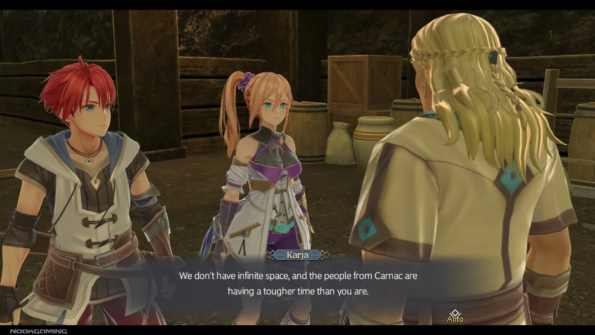 Adol and Karja rescuing a merchant in Ys X: Proud Nordics