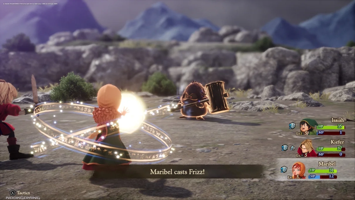 Maribel casting a spell on a Hammerhood enemy