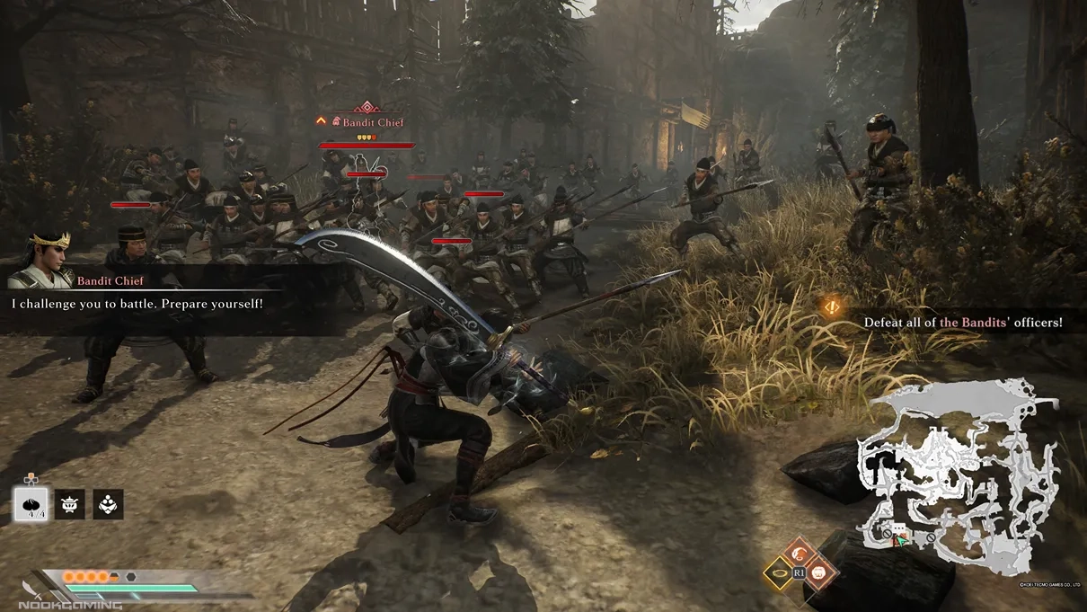 Fighting a horde of Bandits in Dynasty Warriors: Origins