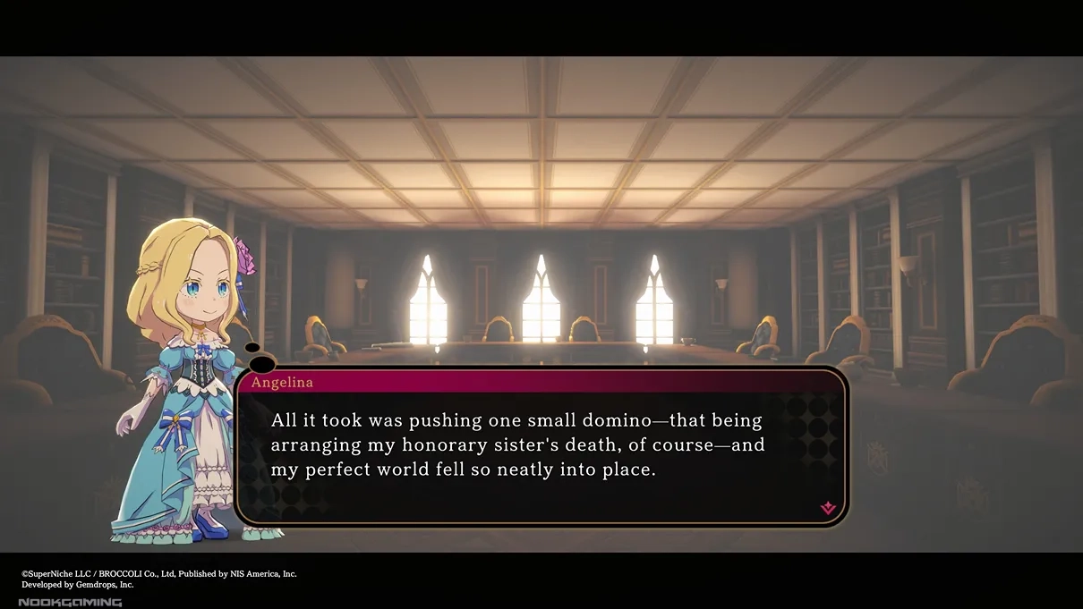 Angelina talking about her plot in Etrange Overlord