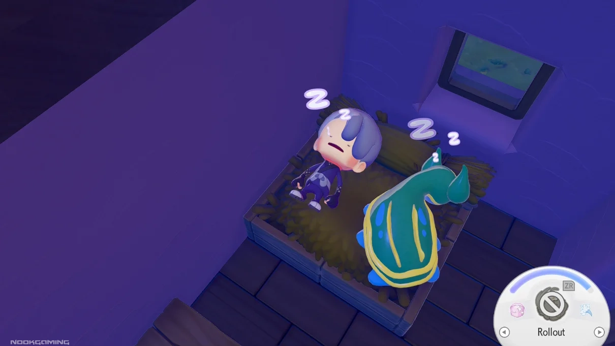 Player character (Me/Ditto) and my favorite Pokemon (Gastrodon) taking a nap in Pokemon Pokopia