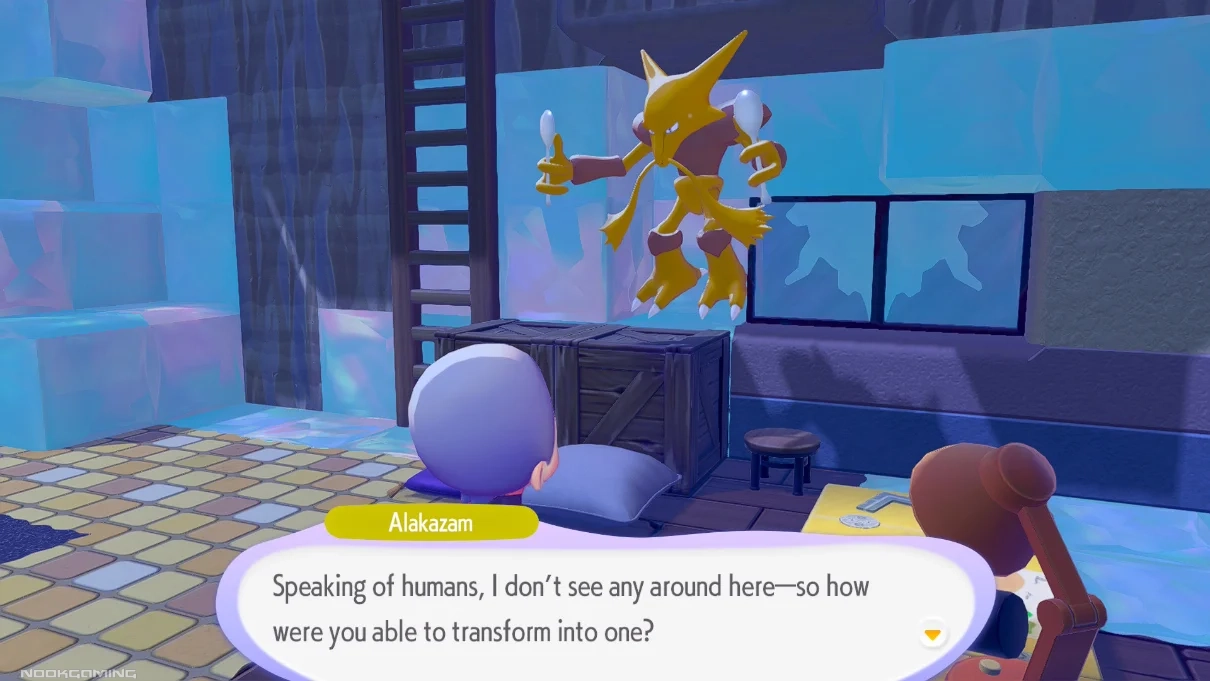 Alakazam surprised to see Ditto taking a human form
