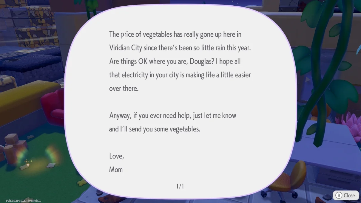 A note from a mother to her child about the scarcity of rain in Viridian City