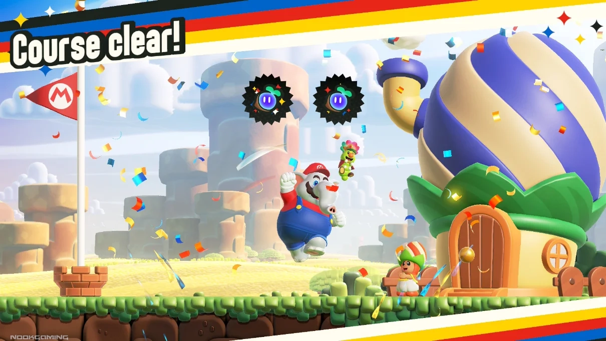 Finishing a level in Super Mario Bros. Wonder – Nintendo Switch 2 Edition + Meetup in Bellabel Park