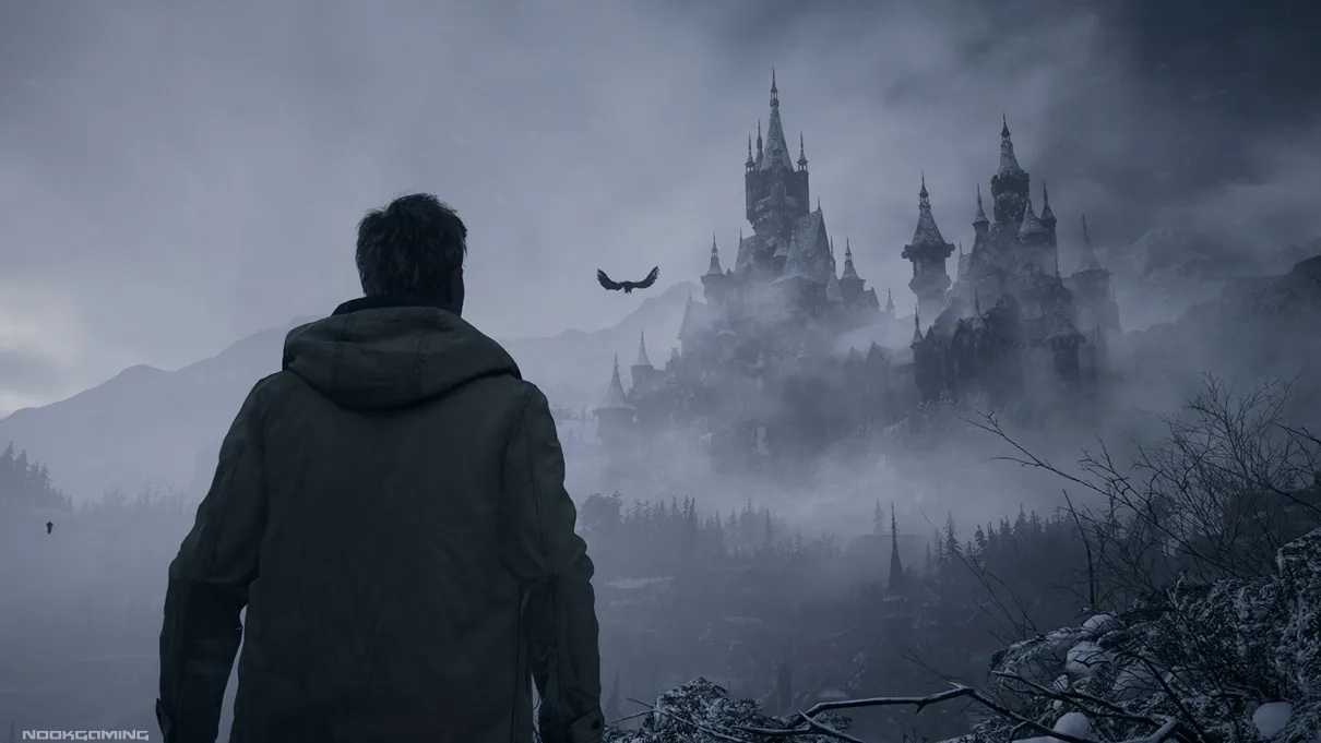 Looking at the castle in Resident Evil Village