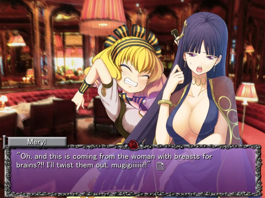 Meryl and Stella arguing while Meryl makes a bizarre monkey -mugigi- sound
