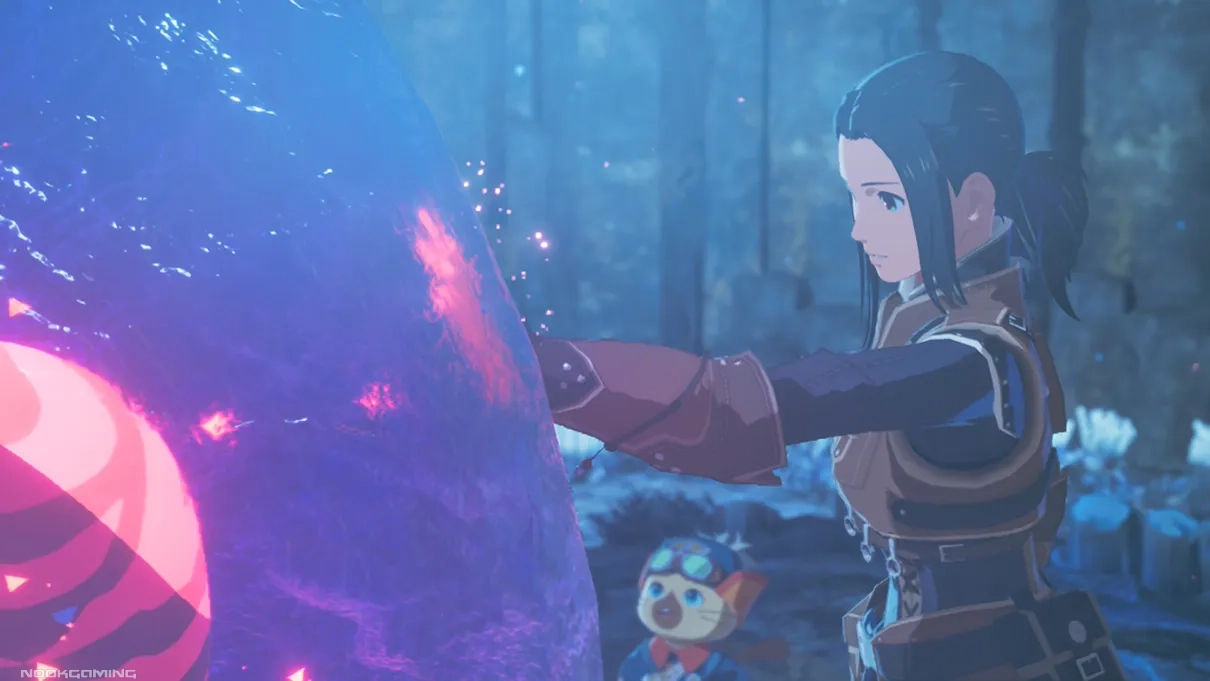 Touching a large egg in a cutscene - monster hunter stories 3 twisted reflection