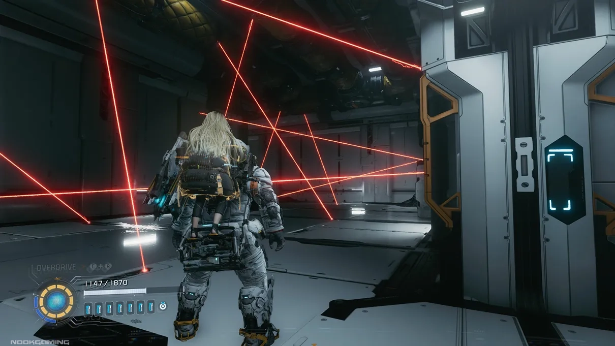 Environmental laser hazard in Pragmata