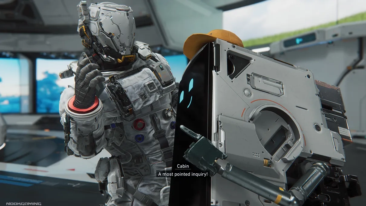 Hugh with a robot named Cabin in the Shelter