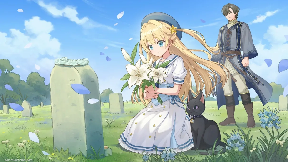 CG of praying at Sara's grave