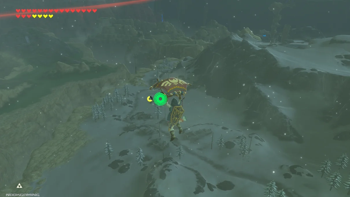 Gliding through a snowy terrain in The Legend of Zelda: Breath of the Wild - Nintendo Switch 2 Edition