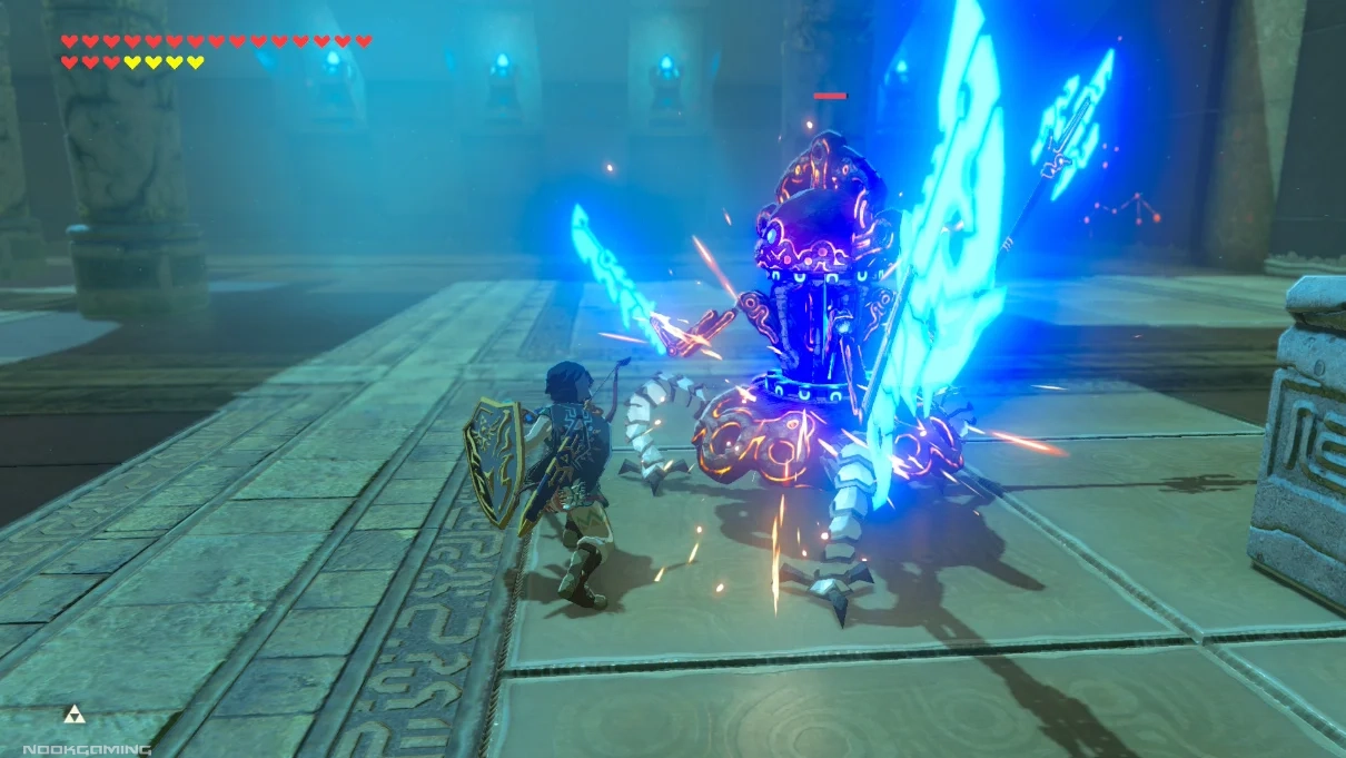 Fighting an enemy in a shrine