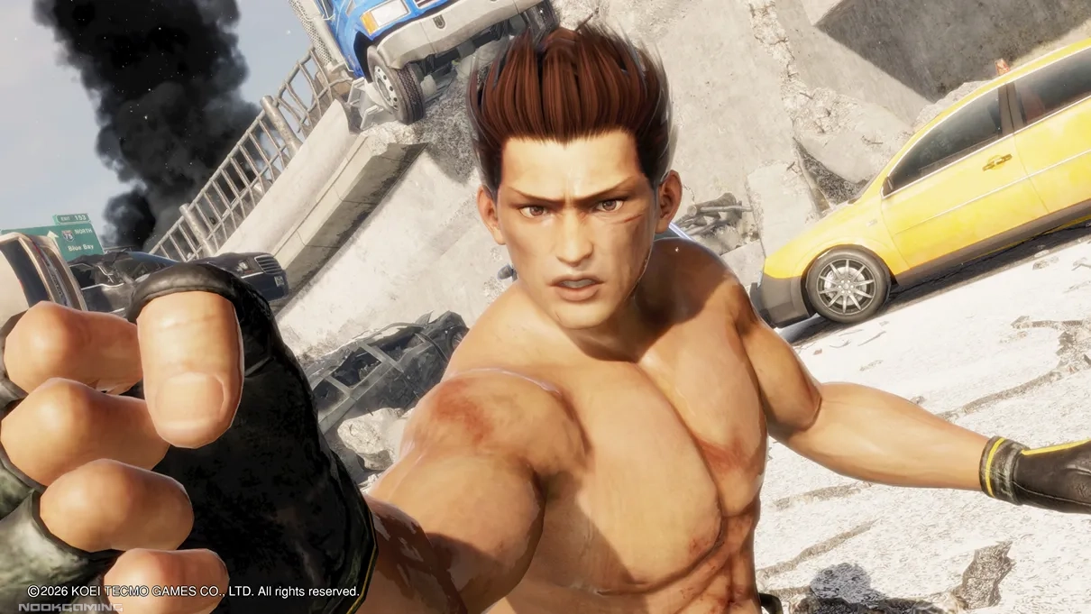 Jann Lee of Dead or Alive 6 Last Round holding his fist near the camera
