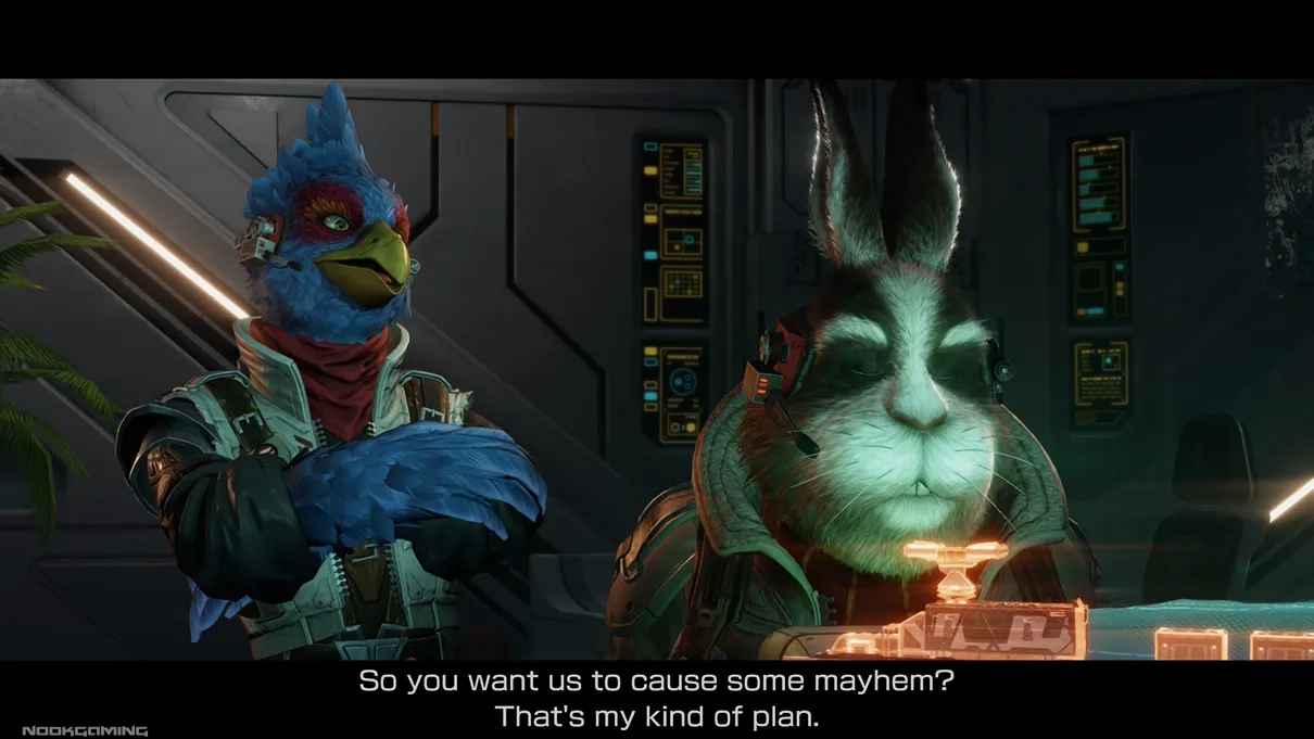 Falco talking about causing some mayhem in Star Fox (2026)
