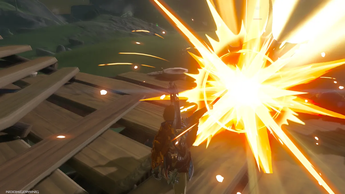An explosion in The Legend of Zelda: Tears of the Kingdom - Switch 2 Edition