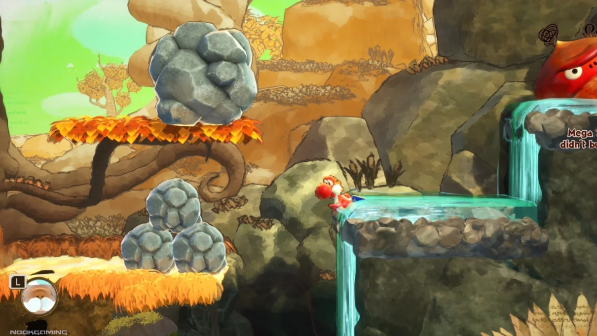 Yoshi about to go over a waterfall