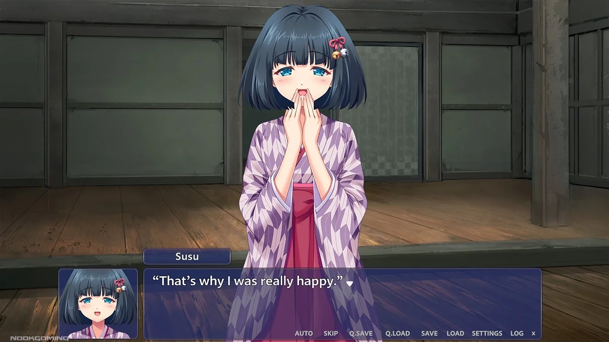 Graphical glitch with Suzu's mouth in front of her hands