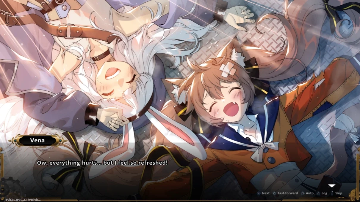 Tevi and Vena happy after an an exhausting battle in Tevi - Fauna Arcana