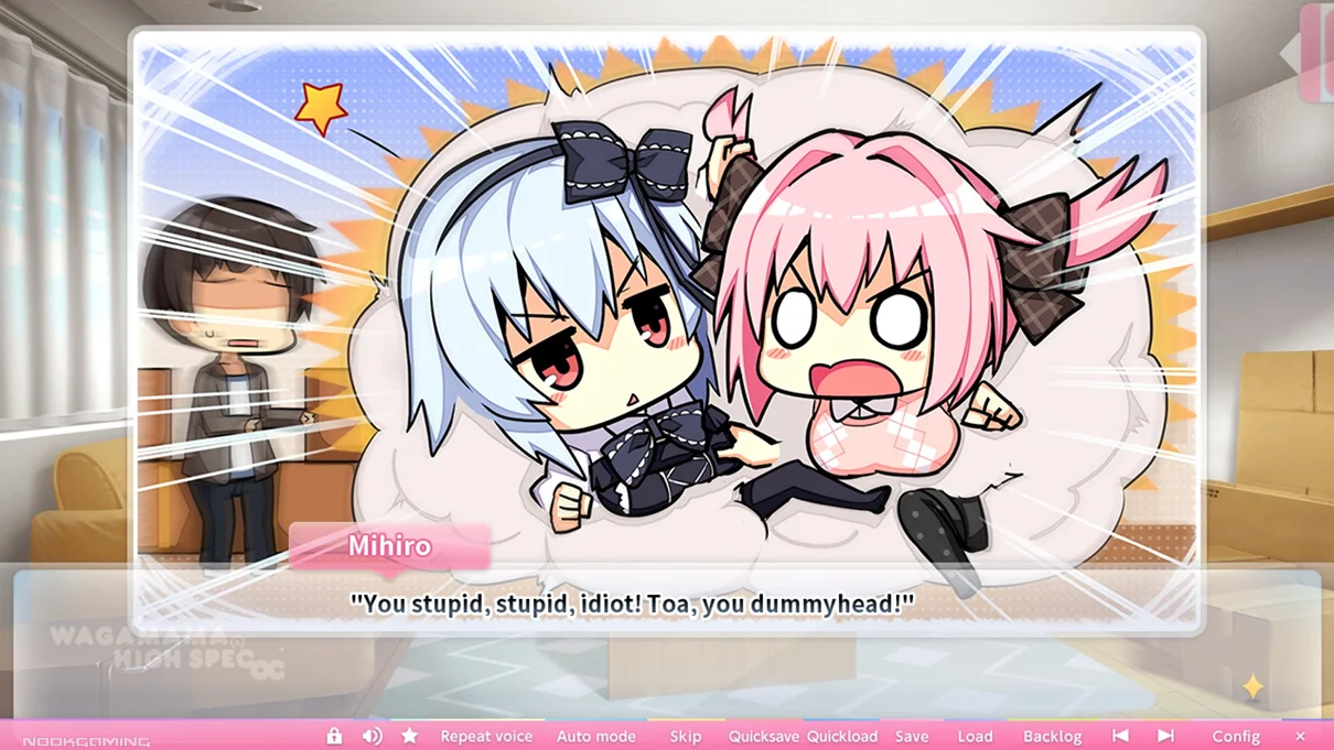 Toa and Mihiro in a cartoonish dustup in example of SD CG for Wagamama High Spec OC