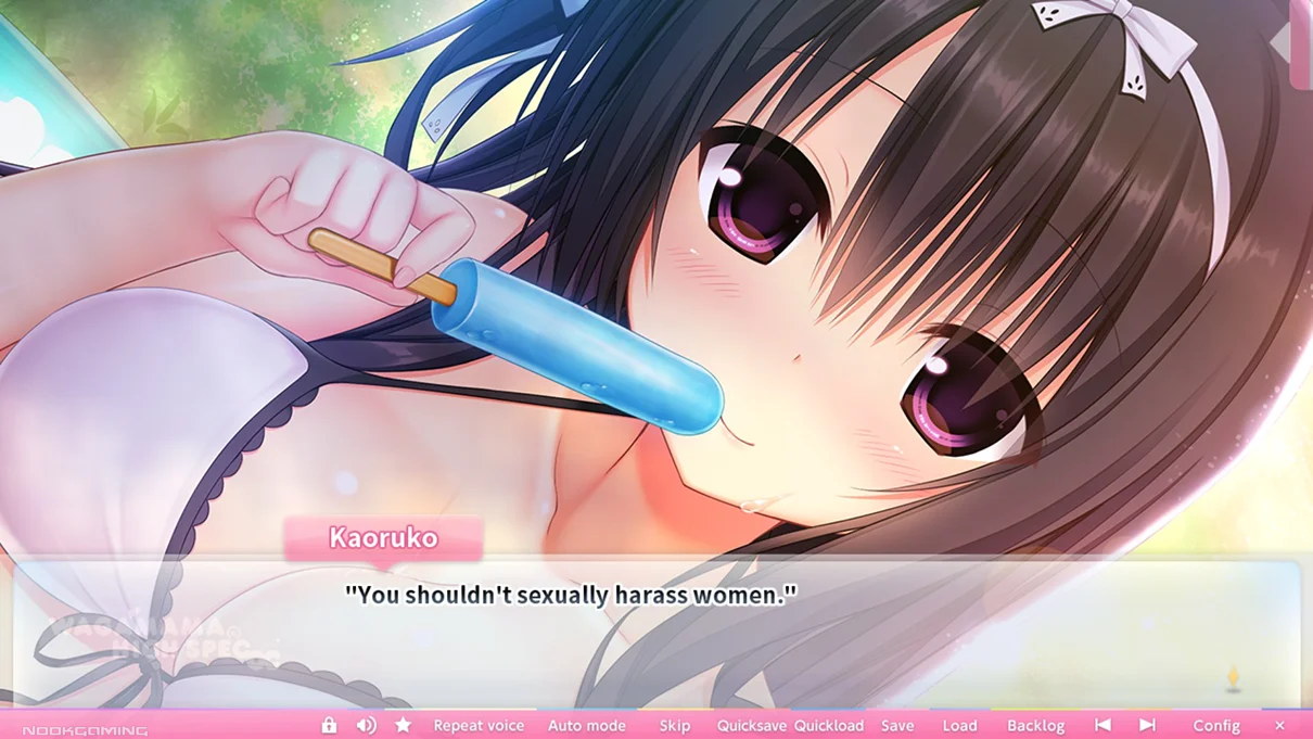 Kaoruko in a bikini telling Kouki to not harass women