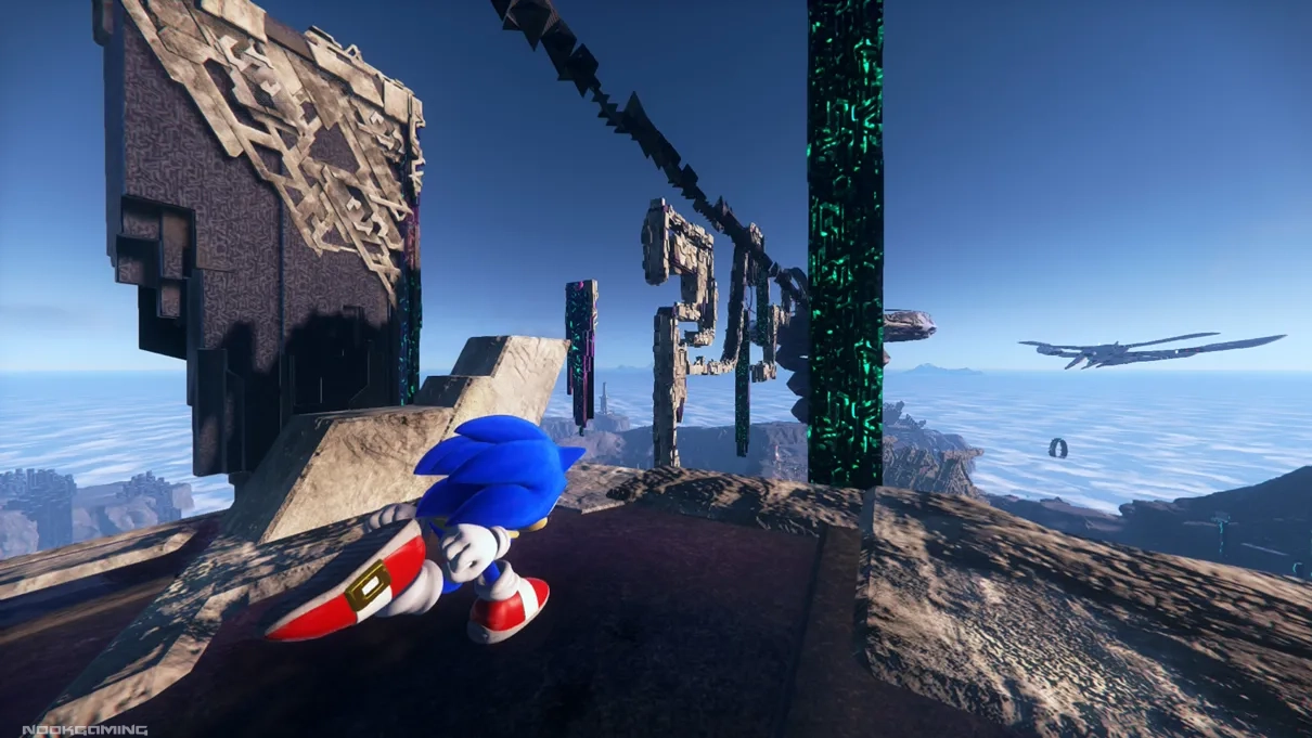 Sonic running through an area in Sonic Frontiers - Definitive Edition
